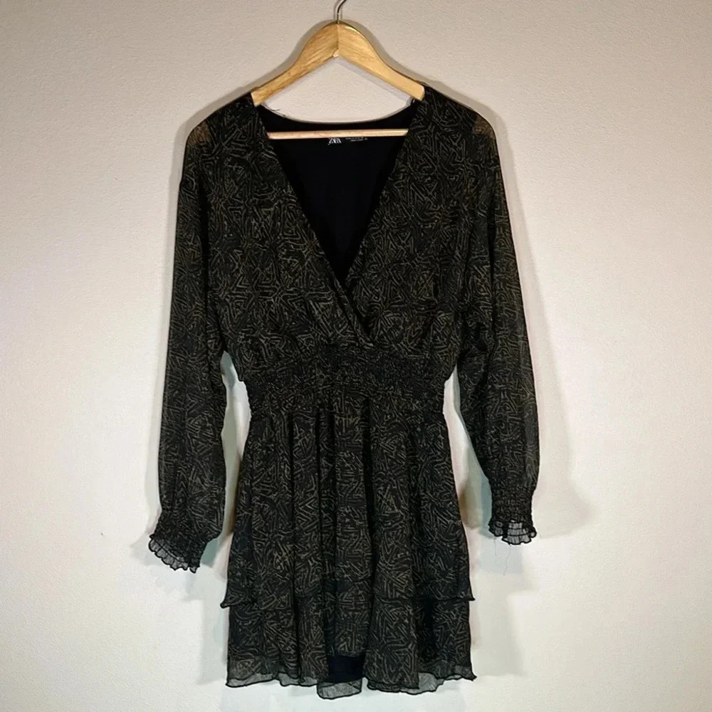 Zara Ruffled Mini Dress Size Medium Flirty Party Wedding Event Summer Flowy